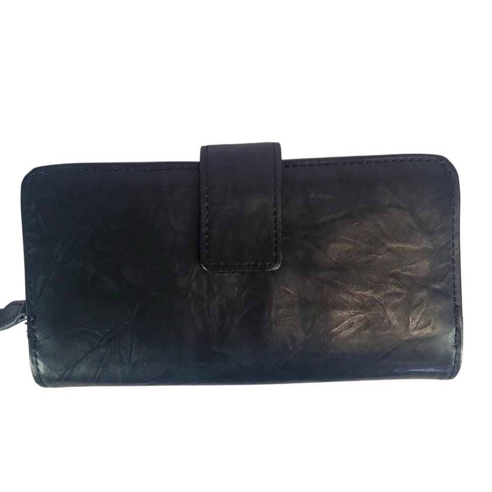 Vtg Guang Tong Black Genuine Leather Wallet Multi Pockets Basic Neutral Minimal